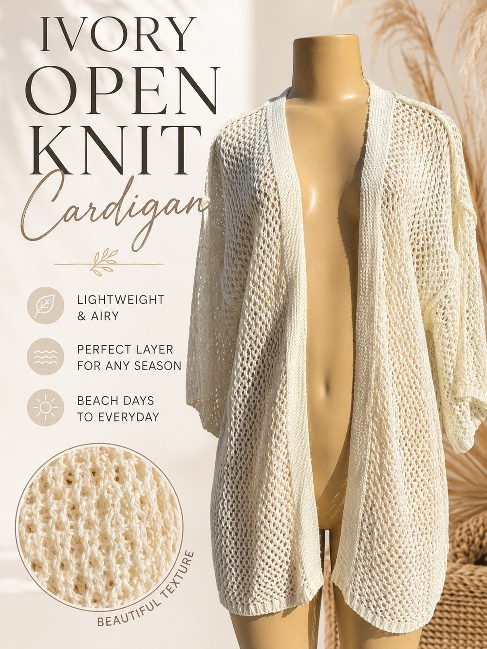 POL NWOT Sample Sale Oversized Open Knit Cardigan | Boho Ivory Layering Sweater